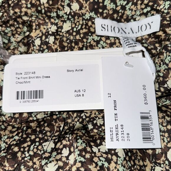 NWT SHONA JOY AVRIEL TIE FRONT SHIRT MINI DRESS IN CHOC Size 8 - Picture 14 of 16